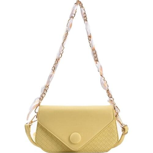 2022 Summer Woven Female Crossbody Bag Pu Leather Brand Designer Handbag and Purses Scarf Chain Womens Flap Shoulder Bag