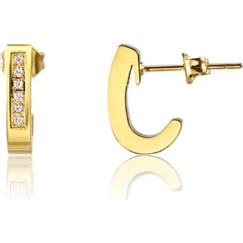 Stainless Steel Gold Women Zircon Stones Minimalist Hook Shaped Hoop Earrings Jewelry Gift For Him
