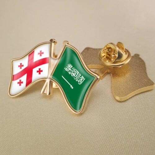 Georgia and Saudi Arabia Crossed Double Friendship Flags Lapel Pins Brooch Badges