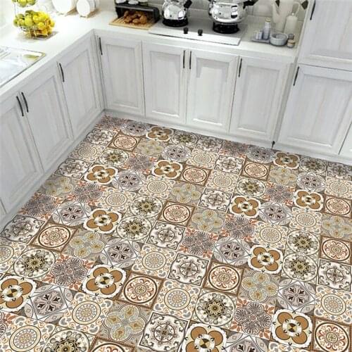 10Pcs Bohemian Self-adhesive Wallpaper Decorative Tile Stickers Waterproof Tile Sticker for Kitchen Living Room Floor Home Decor