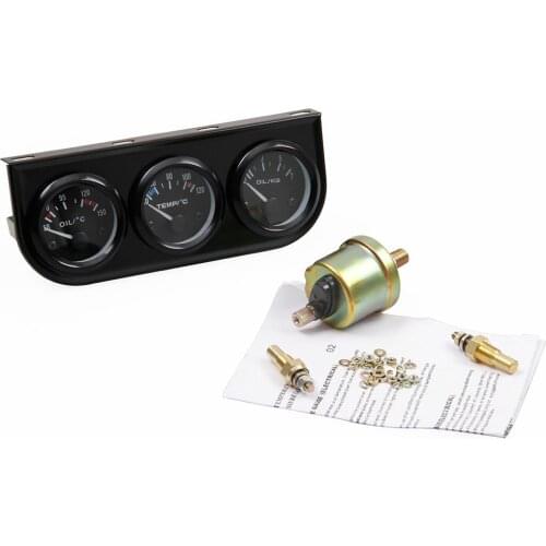 12V Common use Car Triple Guage Indicator Kit Auto three in one voltage oil temperature, pressure refitting instrument Trucks