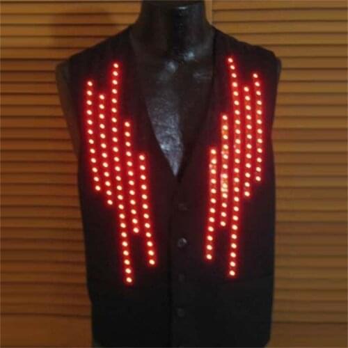 3 Pcs Led Luminous Waiter Clothes Growing Novelty V-neck Mans Vest Waistcoat LED Flashing Costume For KTV Bar Nightclub