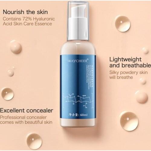 60ml Liquid Foundation Face Base Makeup Moisturizing Nourishing Hyaluronic Acid Foundation Concealer Natural Cosmetic TSLM1