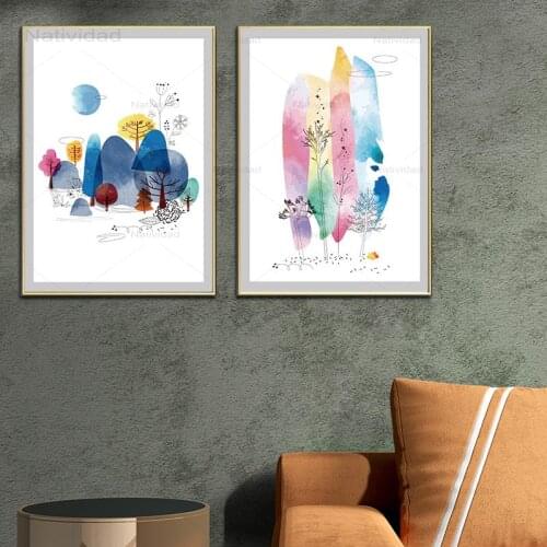 Watercolor Graffiti Tree Posters and Prints Abstract Home Decoration Canvas Painting Wall Art Picture for Living Room No Frame