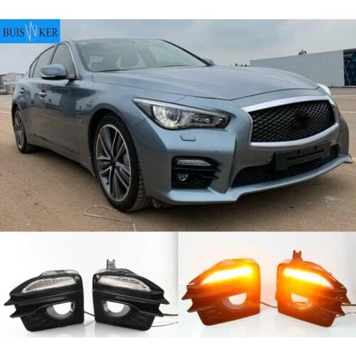 Car Front Fog Lights Grille Cover + LED Daytime Running Light Lamp For Infiniti Q50 Sport 2014 2015 2016 2017 Signal day lights