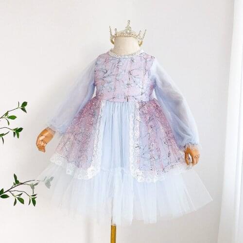Girls' boutique dresses wholesale baby girl flower lace tulle long sleeve princess dress wholesale