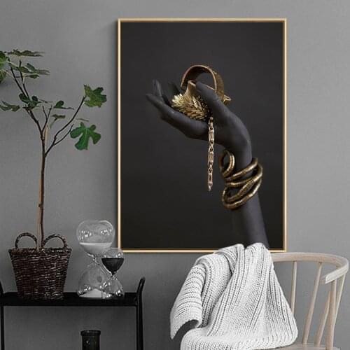 Black and Gold Hand Bracelet Oil Painting on Canvas African Art Cuadros Posters and Prints Wall Art Picture for Living Room