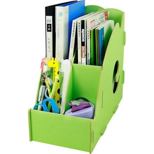 Green Georgie Eco-friendly Hollow Out 4 Girds DIY Wooden Desk Organizer Office Cubbyhole Dorm Storage Box Magazine Holder