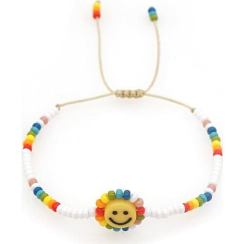 Go2Boho 2021 Sunflower Smiley Charm Bracelet Rainbow Tiny Beaded Bracelets For Women Cute Smile Face String Pulseras Jewelry