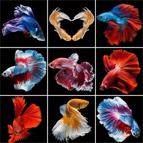 HUACAN Full Square Diamond Embroidery Fish Diamond Art Painting Animal Handmade Mosaic Home Decoration Gift