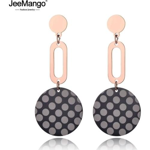 JeeMango Trendy Stainless Steel Geometry Dangle Earrings Black/Rose Gold Bohemia Ear Jewelry For Women Серьги Кольца JE19068