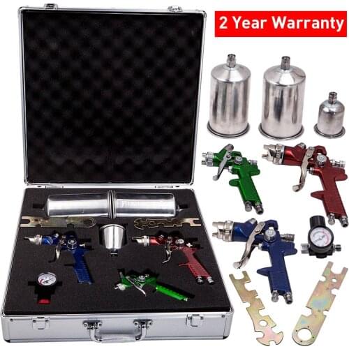 3x HVLP Auto Paint Air Spray Gun Kit Detail Basecoat Car Primer Clearcoat Case