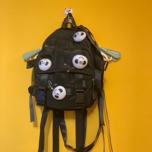 19SS Trendy Large-capacity Cute Backpack Women Panda Buckle Backpack School Back To School Black Solid Pures and Bags