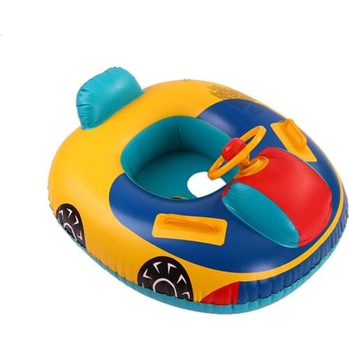 Cartoon Swimming Ring Child Baby Foldable Inflate Seat Direction Boat With Steering Wheel Horn Harmless PVC Plastic Car Boat