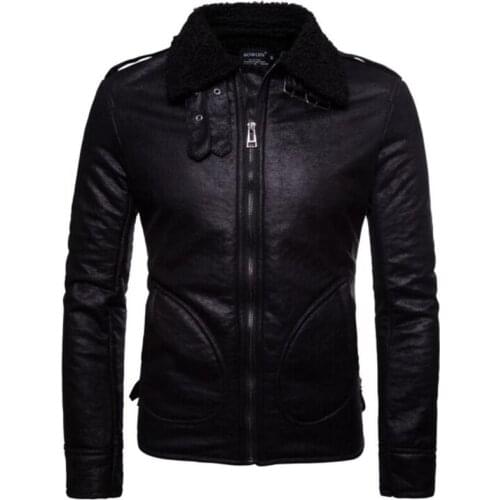 2021 autumn winter mens fur leather jackets black slim locomotive business clothing European American style jaqueta masculina