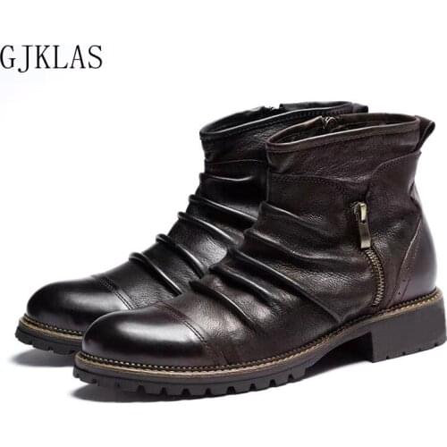 Plus Size Shoes Men Leather Boots Leather Casual Shoes Man Black Brown Ankle Boots Retro Classic Cowboy Boots for Men Male