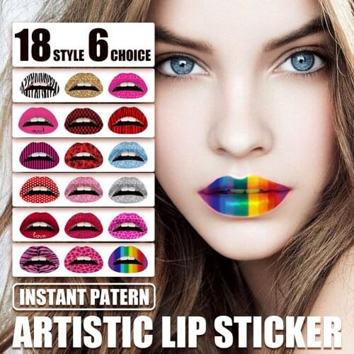 3pcs Instant Pattern Artistic Lip Sticker Fashion 3D Art Lips Stickers Self Adhesive Glittering DIY Makeup Lip Tattoo Stickers