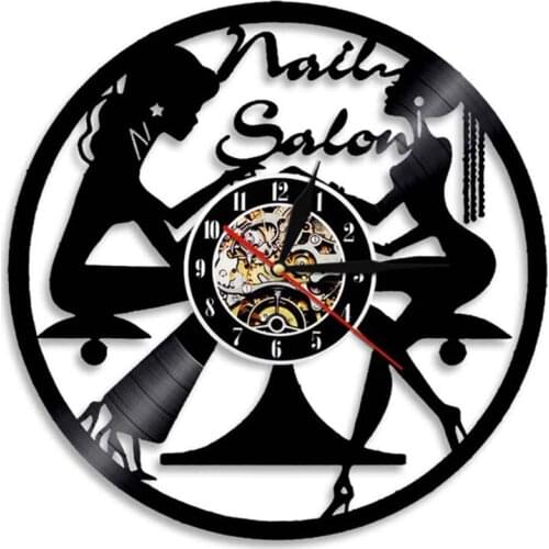 Nail Salon Manicure Vinyl Record Wall Clock Beauty Salon Decor Wall Watch Polish Wall Hanging Clock Gifts For Her Manicurist