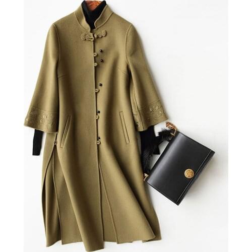 4040 New Winter 300% Wool Coat Women Chinese Style Embroidery Wool Coat Female Long Autumn Jackets casacos 37307 WYQ3354