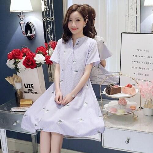 New Maternity Nursing Dresses Summer Cotton Embroidery Floral Long Dress For Pregnant Women Breastfeeding Lactation Party Dress