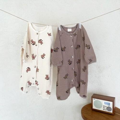 MILANCEL 2021 Autumn New Baby Boys Clothes Newborn Ronper Bear Print Jumpsuit Long Sleeve Outfits Baby Girls One Piece