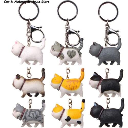New Fashion Cute Cartoon Cat Pendant Key Rings Kitten Cat Key Chain Shake Head Car Bag Keychains Creative CarGift