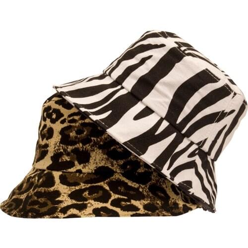Japanese retro leopard print fisherman hat female Korean autumn shading face zebra-print hat wide brim leopard dot bucket hat