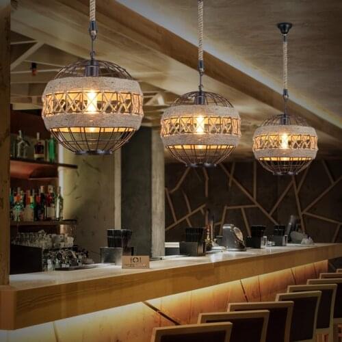 Birdcage pendant lamp industrial rope lamp Internet cafe restaurant cafe bar ball lustre retro personalized suspension design