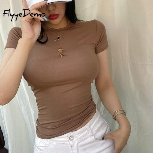 Pullover Tee Sexy Fashion Womens Tshirt Skinny Tops Bodycon Cotton Short Sleeve Girls Summer T Shirt Elastic Mujer De Moda