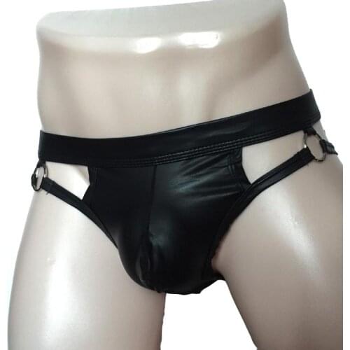 Sexy Men Faux Leather Pouch Open Butt Brief Gay Fetish Underwear Backless Jock Strap Bikini Bottom Hot Pants Lingerie