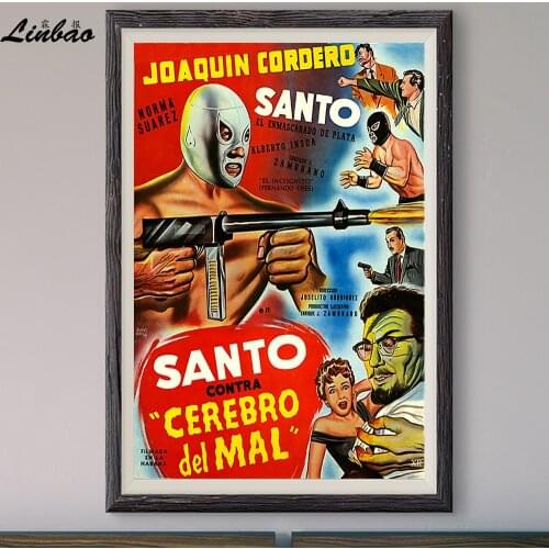 V324 1961 Santo contra cerebro del mal! Vintage Classic Movie Print Silk Poster Home Deco Wall Art Gift