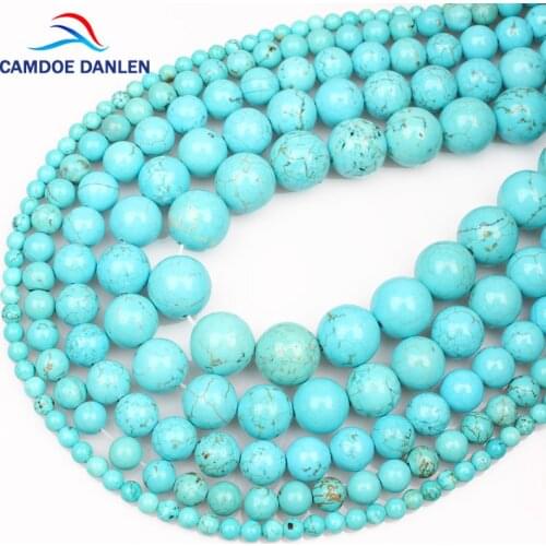 High-Qualit 100% Natural Stone Bead Blue Howlite 4 6 8 10 12MM Turquoises Round Diy Bracelet Necklace Beads For Jewelry Making