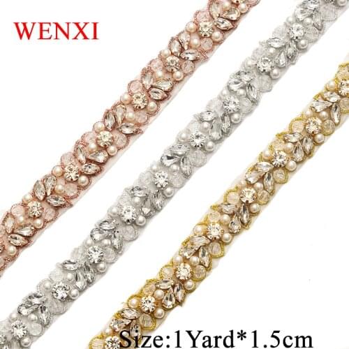WENXI 1YARD Handmade Bridal Sash Crystal Rhinestone With Pearls Trim For Wedding Dress Belt Crystal Rhinestone Accessory WX927