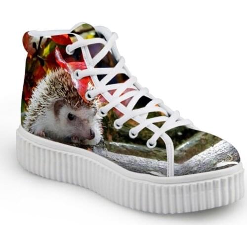 Noisydesigns Teenagers Girls Ankle Boots Hedgehog Print Women Flats Platform Creepers Height Increasing Canvas High Top Shoes
