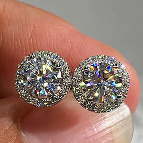 18K White Gold Stud Earrings Women 0.5 1 2 3 Carat Round Moissanite Diamond Present Wedding Anniversary Engagement Party
