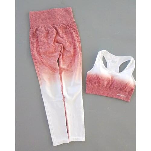 Set Women Yoga Set Gym Clothing Seamless Gradient Leggings+Long sleeve Top Workout Sport Suit Women Fitness Set Active Wear