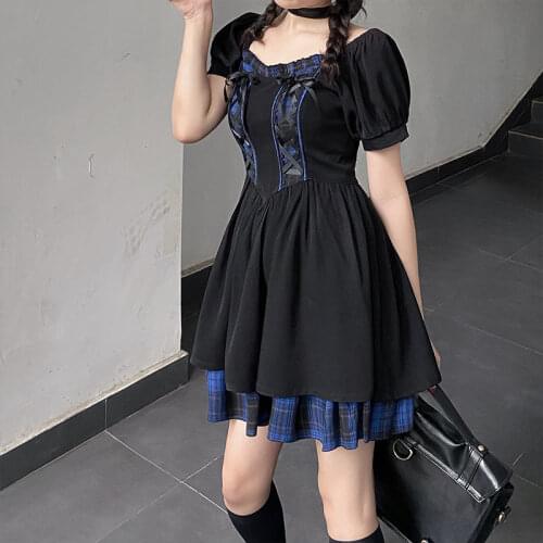 Punk Japanese Gothic Lolita Dress Soft Girl Loli Puff Sleeve Summer Victorian Princess Kawaii Dress Gothic Harajuku Dark Dresses