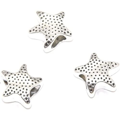 10PCS Wholesale Vintage Metal Big Hole Starfish DIY Beads Charms For Bracelet Snake Chain Jewelry Findings Hole 5mm
