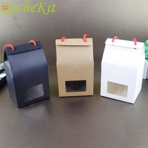 10pcs Kraft Paper Gift Bag With Clear Window Black Cookie Candy Box Party Gift Packaging Box Suitcase Design Party Supplies