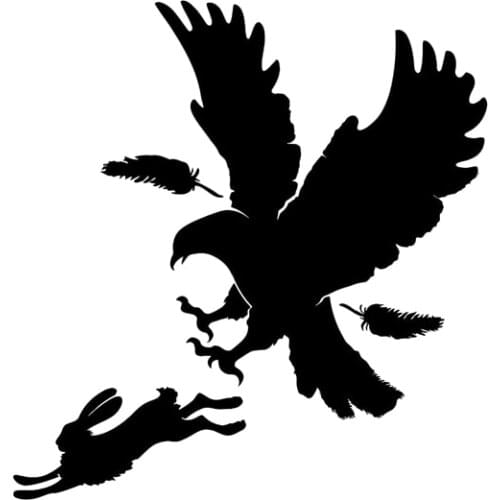 15 CM*14.3 CM Fashion Predator Bird Feather Eagle Hare Rabbit Hunting Vinyl Car Sticker Decal Graphical c1-6746