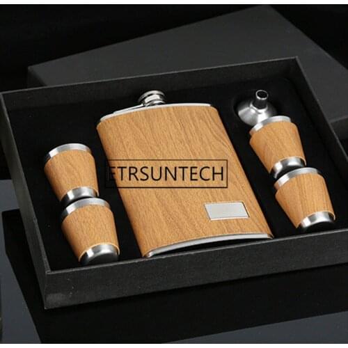 20sets 9 oz Wooden Hip Flask Set With 1 Funnel and 4 Cups Whiskey Wine Stainless Steel Flagon Bottle Travel Drinkware For Gifts