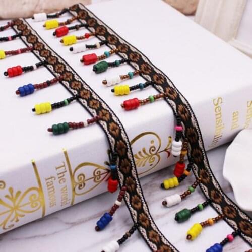 20yards/lot Ethnic Embroidered Wood Beaded Tassel Lace Trim Ribbons For Clothes Curtains Accessories Handmade DIY Bohemia Lace