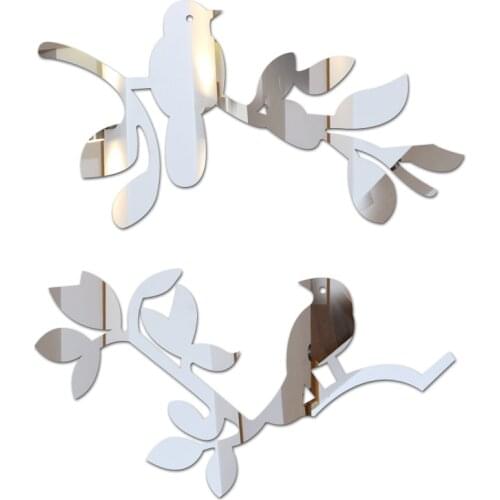 Top fashion limited acrylic 3d sticker mirror ring wall stickers birds modern design interior decoration living room