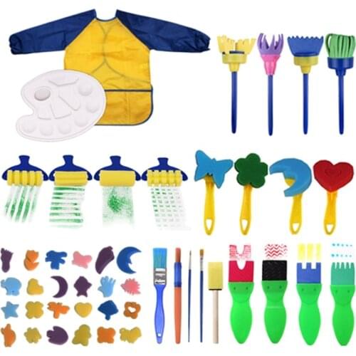 47 Pcs Children Sponge Painting Brushes Set Paint Apron Toys Crafts Kits Toddler Painting Tools