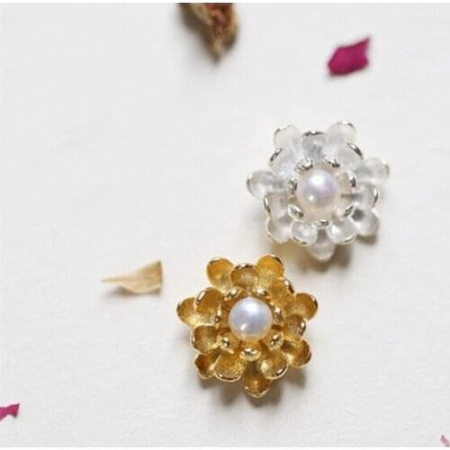 925 Sterling Silver Freshwater Pearl Lotus Flower Post Stud Earrings Jewelry A1963