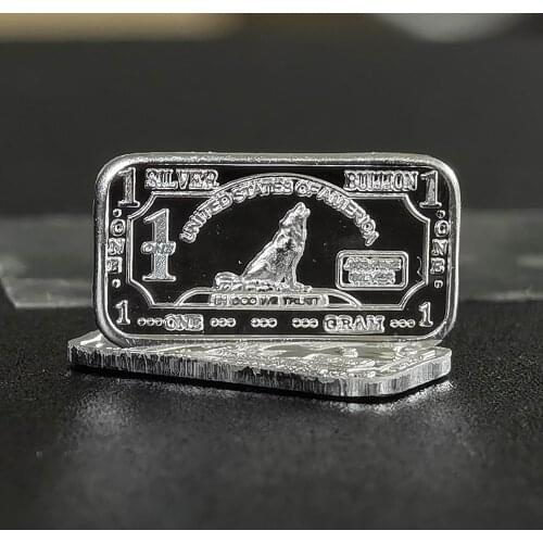 Pure Silver Bullion Bar United States Of America Mint 1 gram pure silver Wolf bar