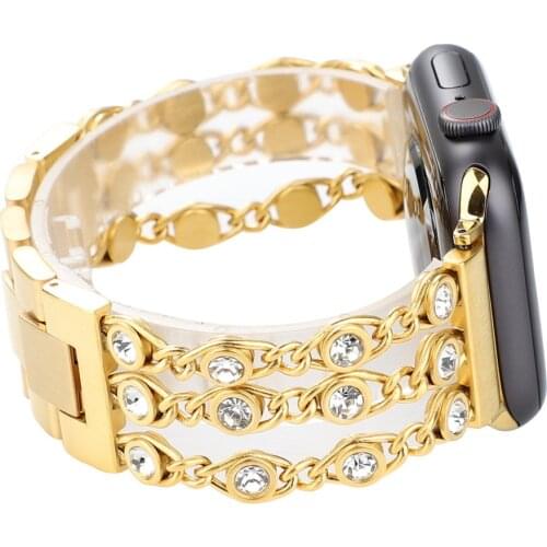 Stainless Steel Link Bracelet for Apple Watch Band 44/40mm Rhinestone Diamond Strap for iWatch Series 5 4 42mm 38mm Watchaband