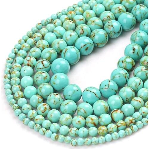 Natural Green Howlite Turquoises Gem Stone Beads Round Loose Beads For Jewelry DIY Making Charms Bracelet 15''4/6/8/10/12mm
