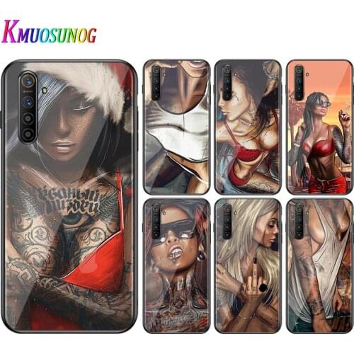 For OPPO A5 A9 2020 F7 Phone Cover Sexy Sleeve Tattoo Girl for OPPO Reno 2 Z 2Z 2F 3 4 Pro 5G Bright Black Phone Case