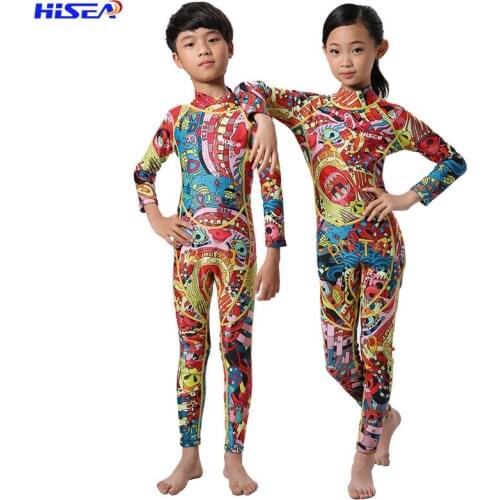 HISEA 0.5mm Lycra Childrens Long-Sleeved Wetsuit Surf Clothing Fall Swimsuit one piece swimsuit girl swimming suit kids